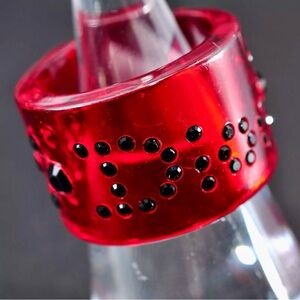 Dior Swarovski 1990s by John Galliano Logo Rhinestone Ring in Red Lucite